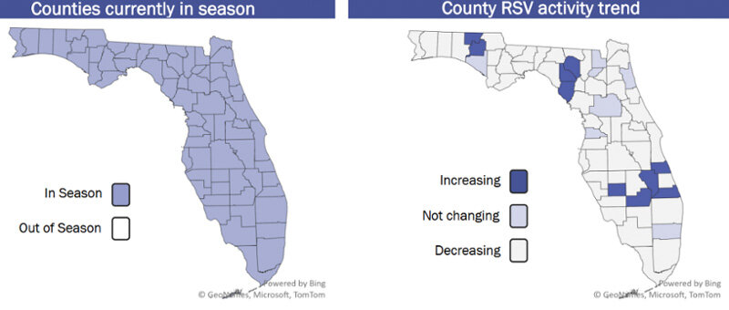 The Florida Department of Health update for the seven day period ending Dec. 2, showed cases of RSV increasing in Okeechobee, Glades and Martin Counties.